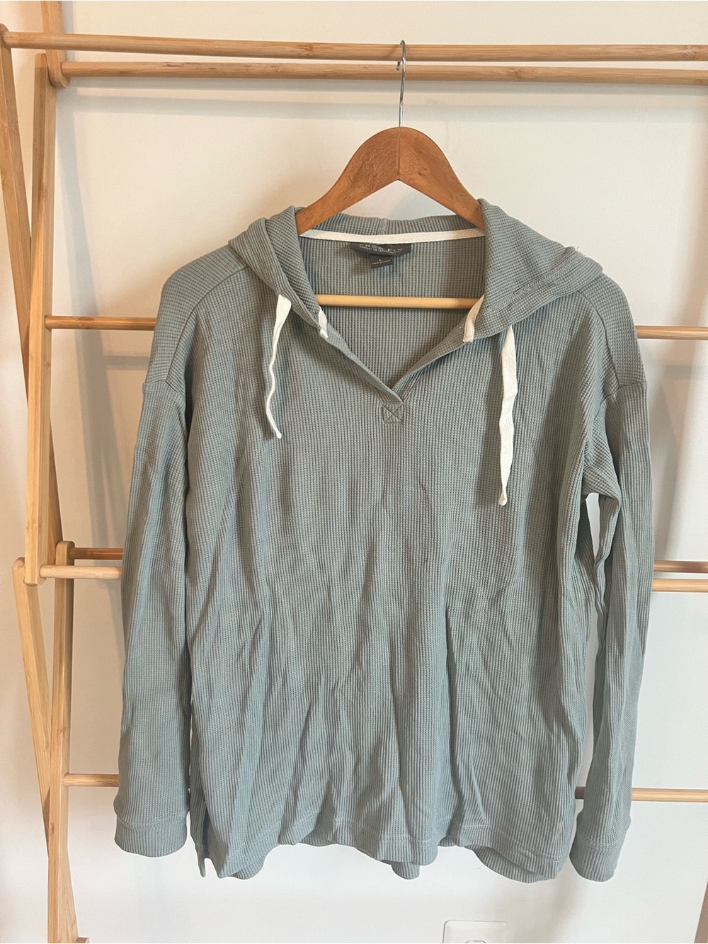NWOT Free Fly Light Sage Green Hooded Waffle Knit Pullover